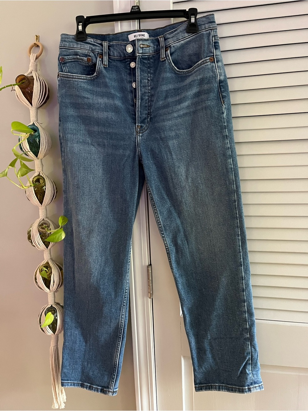 Re/Done Medium Blue High-Rise Button-Fly Straight Jeans